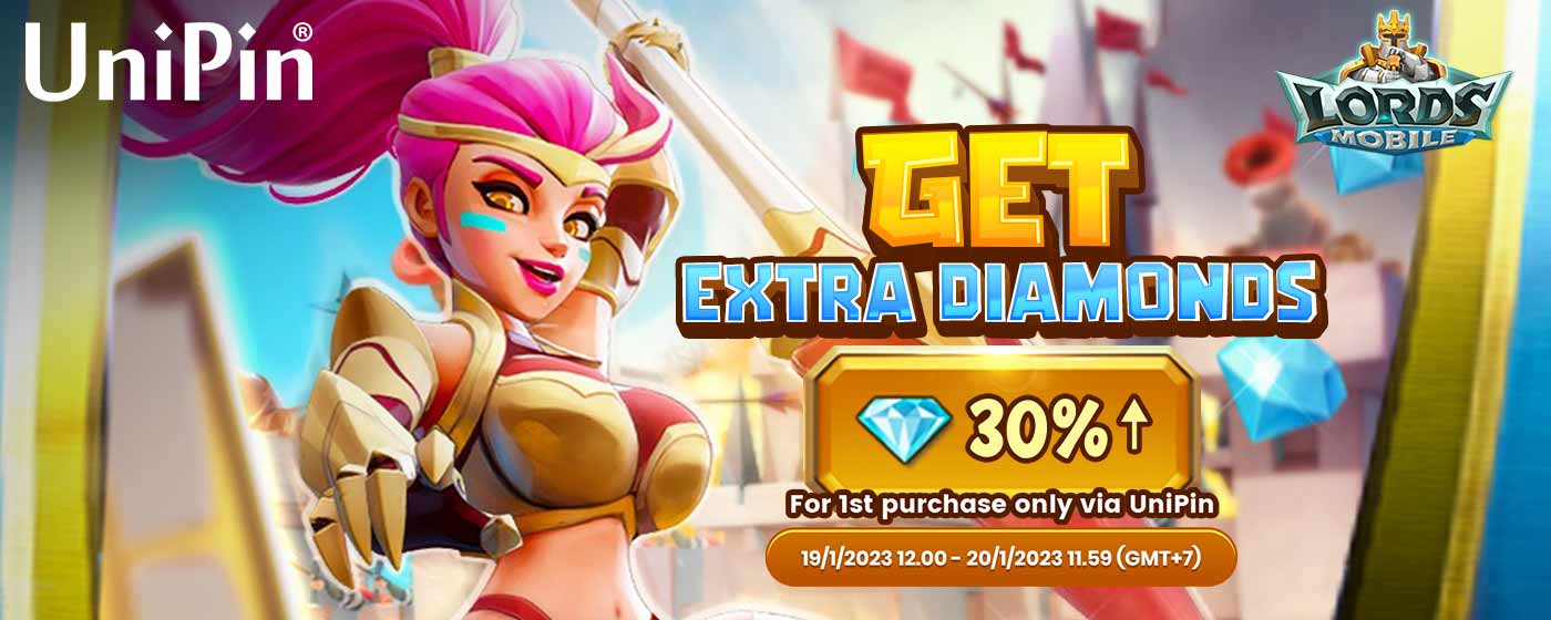 Lords Mobile Diamond 30% Bonus! For 1st Purchase Only Via Unipin